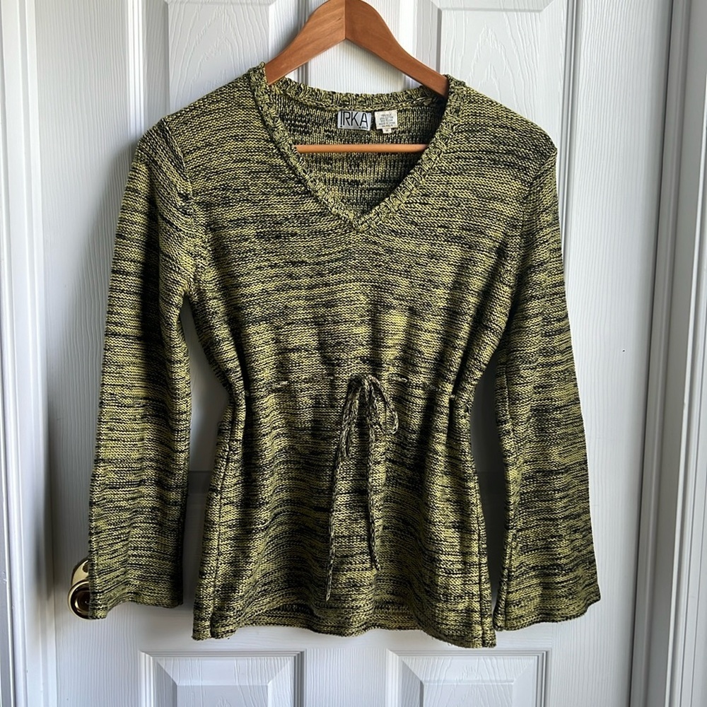 IRKA by SSG Womens silk and cotton v neck sweater in a marled green size Medium